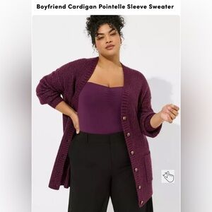 SOLD!! Torrid Boyfriend Cardigan Pointelle Sleeve Sweater - Winter Bloom 2x